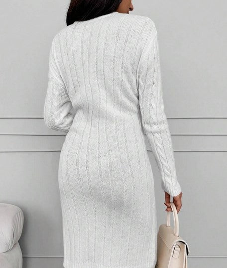 Λευκό πλεκτό φόρεμα μέγεθος L DR101